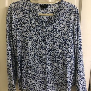 Vici blue & white mock button down top